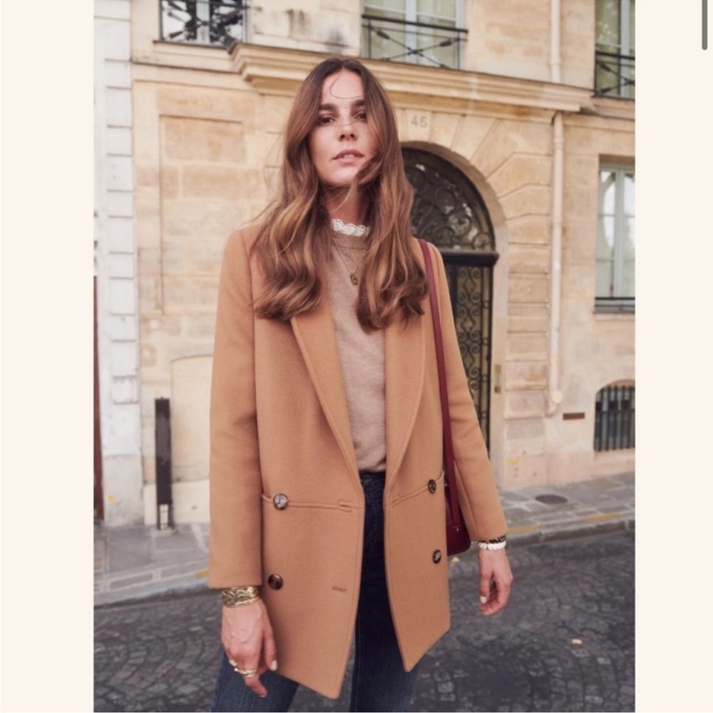 Sezane James coat camel sz F 38 size medium or size 6 wool coat neutral
